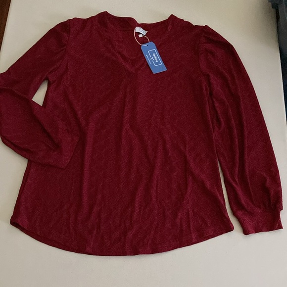 Vanfany Burgundy V Neck, Long Sleeve Top. Size M - Picture 5 of 11